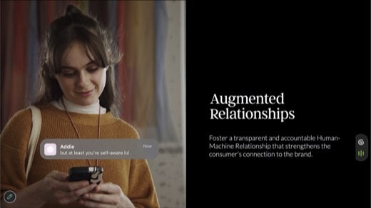 "Augmented Relationships" detail: transparent accountable Human-Machine Relationship; woman receiving "Addie" phone notification