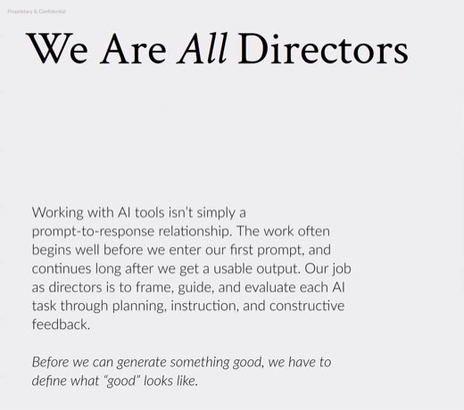 "We Are All Directors" slide: framing, guiding, evaluating AI; define "good" before generating