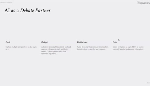 "AI as a Debate Partner" slide with fourth Data column added, PDFs of source material
