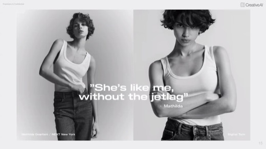 H&M slide ""She's like me, without the jetlag"" comparing model Mathilda with her digital twin