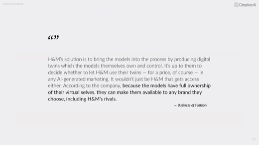 Business of Fashion quote: models own and control their digital twins, can license to rival brands