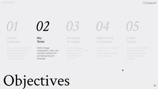 "Objectives" slide with section "02 Key Terms" highlighted