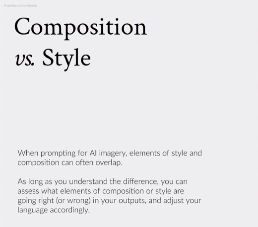 Slide "Composition vs. Style" with nautilus shell image, assessing which element is going wrong