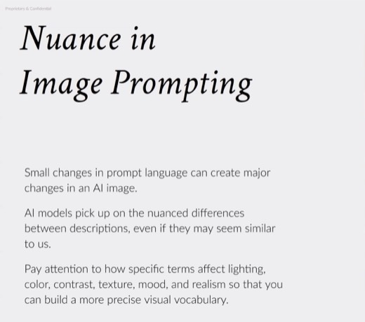 Slide "Nuance in Image Prompting": small language changes create major image changes