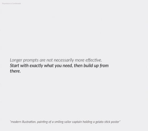 Slide: longer prompts not necessarily more effective, sailor captain Midjourney illustration by NG Chun-kit