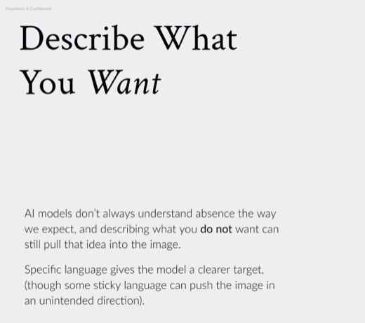 Slide "Describe What You Want": models misunderstand absence, speckled black pear image