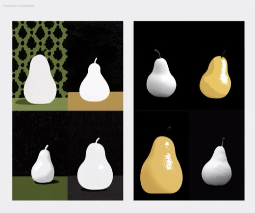 Three pear-grid panels comparing all three prompt phrasings side by side