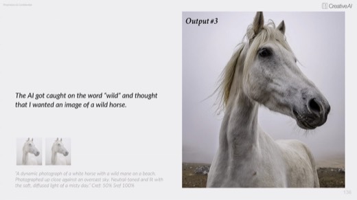 "Output #3": AI got caught on the word "wild" and made a wild horse