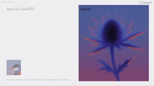"Output": sea holly thistle rendered in the matching gradient style
