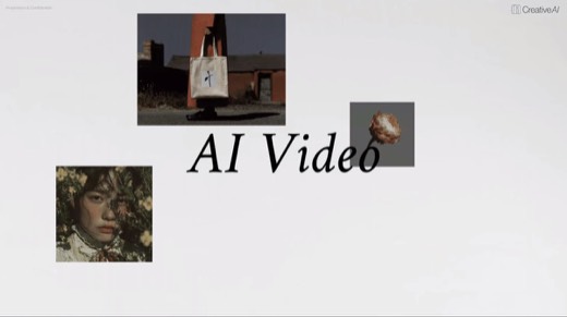 Slide "AI Video": section title with tote bag, portrait, pastry images