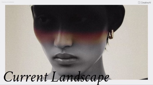 Slide "Current Landscape": section title over stylized gradient portrait