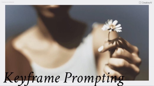Slide "Keyframe Prompting" title repeat, daisy photo full bleed