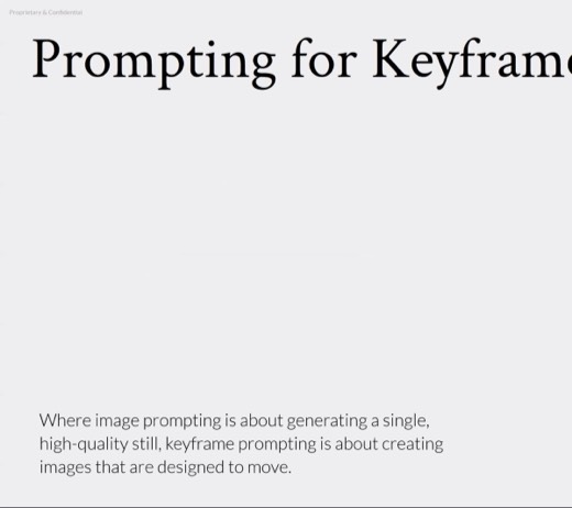Slide "Prompting for Keyframes": "Create with Intention", "Consider Before/After", "Verbs Matter"