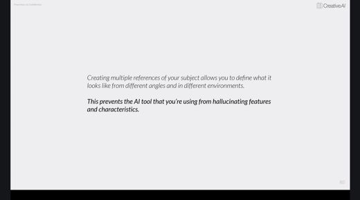 Slide with two lines of italic text about using multiple references to prevent AI hallucination.