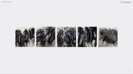 Slide 87: five close-up black feather and fur texture reference squares