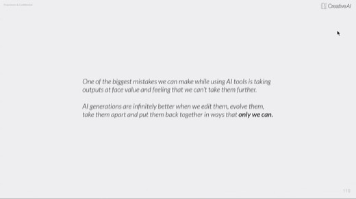 Quote slide: biggest mistake is taking AI outputs at face value; edit and evolve them