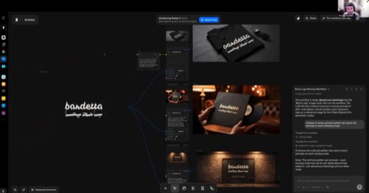 Krea canvas, Band Logo node selected, Run workflow button highlighted