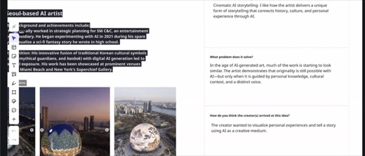 Miro board, AI artist case study