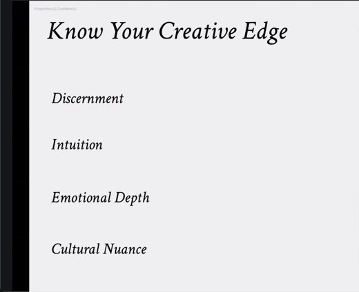 Slide titled "Know Your Creative Edge" listing four traits: Discernment, Intuition, Emotional Depth, and Cultural Nuance.
