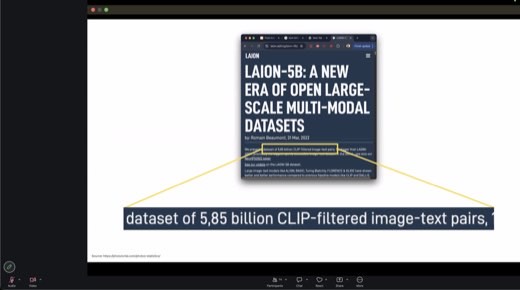 ⭐ LAION-5B blog callout: "dataset of 5,85 billion CLIP-filtered image-text pairs." The sentence the whole lecture unpacks, one phrase at a time.