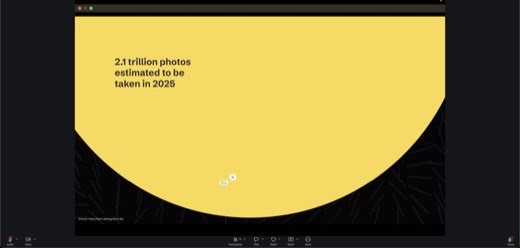 Slide: "2.1 trillion photos estimated to be taken in 2025." The 5.85B circle is a sliver of one year of photos alone. Not the entire internet.