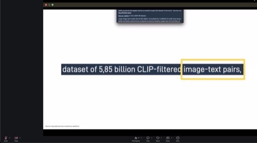 LAION sentence again, "image-text pairs" boxed. Next phrase unpacked.