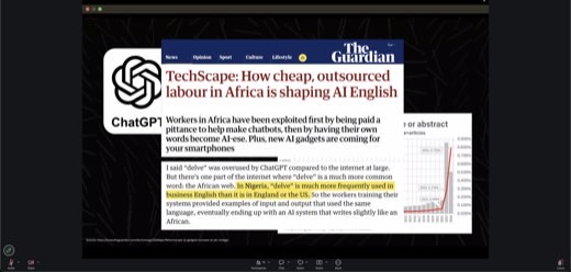 ⭐ Guardian TechScape: "How cheap, outsourced labour in Africa is shaping AI English": "delve" is far more common in Nigerian business English;...