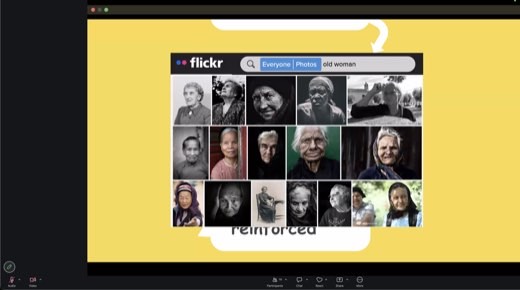 ⭐ Flickr "old woman": black and white, weathered, the hobby-photographer gaze. THIS matches Midjourney's output. The bias traces to the dataset...