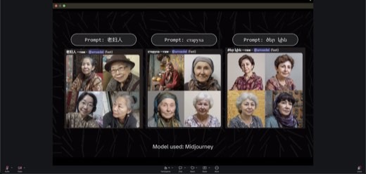 ⭐ Slide: "old woman" prompted in Chinese, Russian and Armenian (Midjourney): colorful, dignified, smiling women. Change the prompt language,...