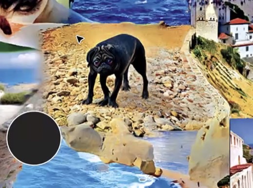 Near-duplicate of above (black pug on the coast path, close-up).