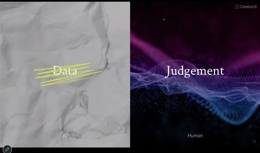 A split slide pairs the word Data on a crumpled paper background with the word Judgement on a human silhouette background.