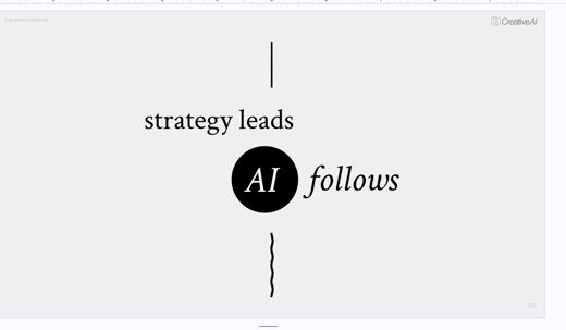 A slide reads strategy leads AI follows.