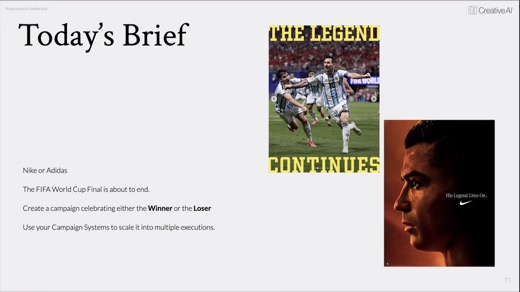 The brief detail, with the Messi and Ronaldo reference ads.