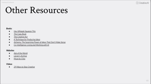 Other Resources: the books, websites, and videos he recommends.