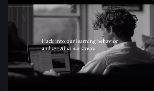 Slide over a video of a man on a laptop: "Hack into our learning behavior and use AI as our stretch."