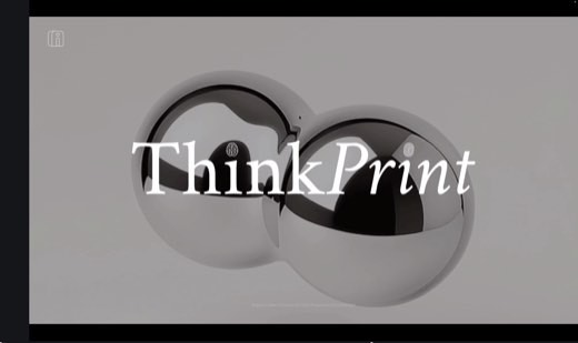 Section title slide: "ThinkPrint" in large serif type over two merging chrome spheres (brain icon and fingerprint icon inside each sphere), Pratt...