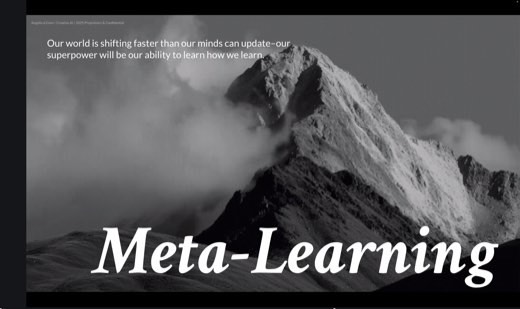 Slide over a black-and-white mountain photo: "Our world is shifting faster than our minds can update - our superpower will be our ability to learn...
