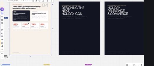 A brief PDF page shows an audience persona slide with four percentage statistics next to cover slides for a trend report and consumer research pack.
