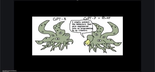 The "shoggoth with a smiley face mask" meme comic: GPT-3 (raw monster) vs. "GPT-3 + RLHF" (same monster wearing a smiley mask), captioned "I...
